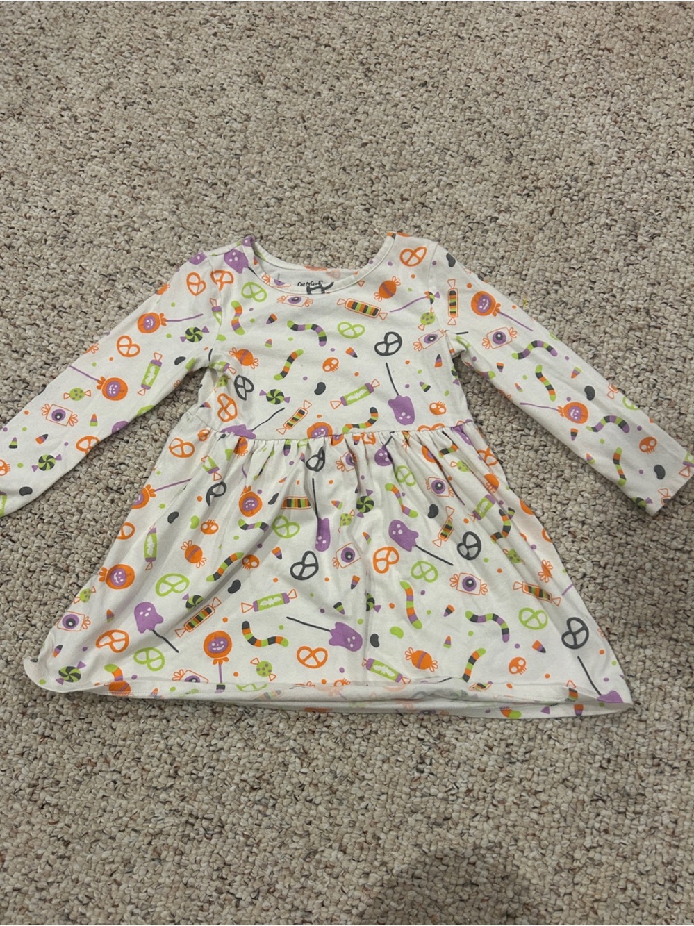 Cat & Jack Cream Dress with Orange, Purple & Green Halloween Print